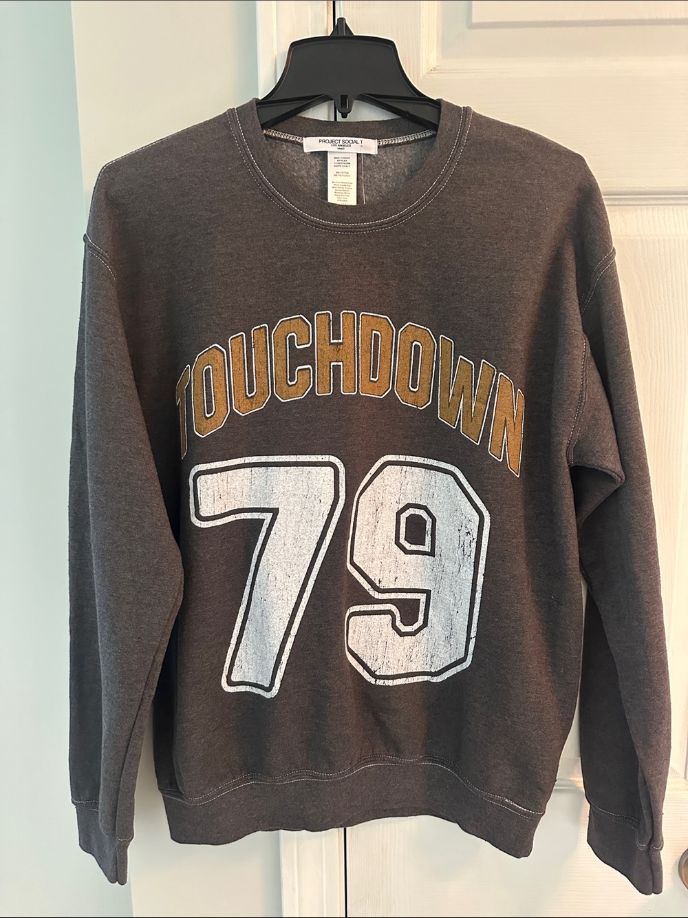 Project Social T Washed Black Sweatshirt with Gold 'TOUCHDOWN' & white 79-Small